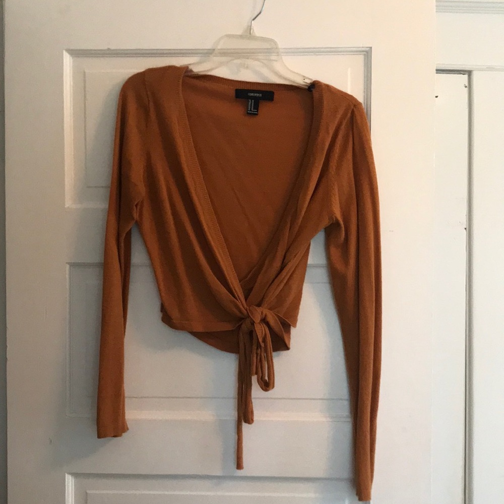 Long sleeve burnt orange tie crop top